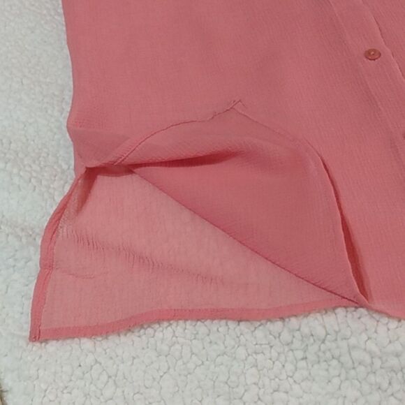 Evan-Picone Sheer Peach Button-Up Blouse w/ Roll Tab Sleeves - Picture 9 of 12